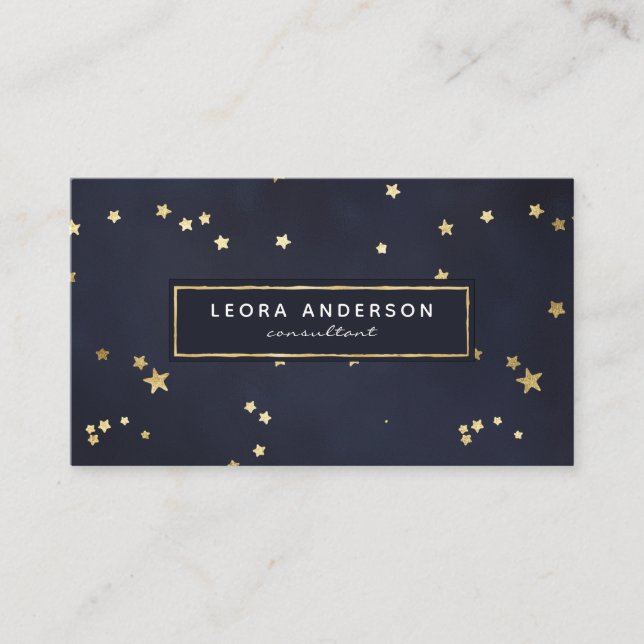 Gold Stars and Navy Blue Business Card (Front)