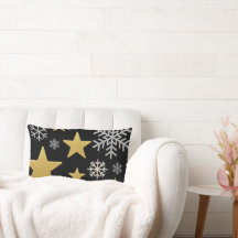 Gold Stars and Silver Snowflakes Black Background