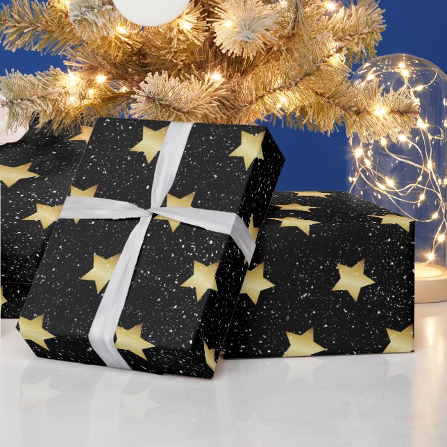 Gold Stars and Snowflakes Wrapping Paper (Holidays)