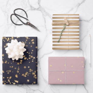 gold stars and stripes blush navy wrapping paper sheet