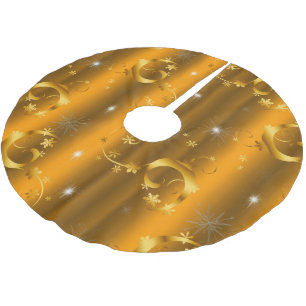 Gold Stars and Swirls Lux Christmas Brushed Polyester Tree Skirt