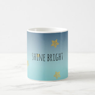 Gold Stars Aqua Blue Ombre personalised quote Coffee Mug