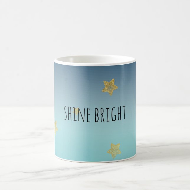 Gold Stars Aqua Blue Ombre personalised quote Coffee Mug (Center)