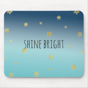 Gold Stars Aqua Blue Ombre personalised quote Mouse Pad