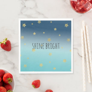 Gold Stars Aqua Blue Ombre personalized quote Napkin