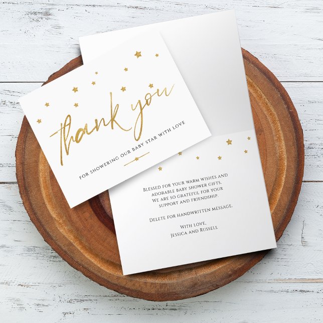 Gold Stars Baby Shower Folded Thank You Card (Gold Stars Baby Shower Folded Thank You Card)