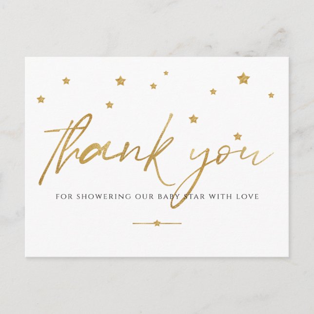 Gold Stars Baby Shower Thank You Postcard (Front)