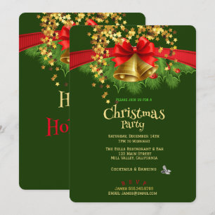 Gold Stars & Bells Christmas Party Invitation