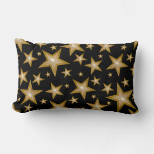 "Gold" Stars Black 'Text' lumbar gold Cushion