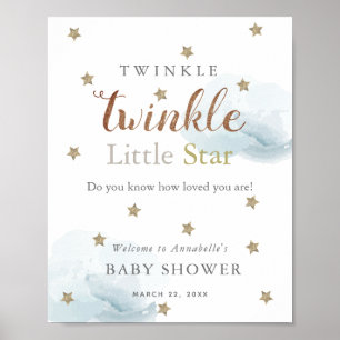 Gold Stars & Blue Clouds Baby Shower Welcome  Poster