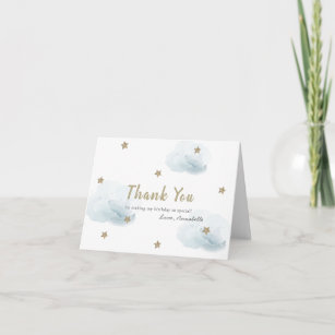 Gold Stars & Blue Clouds Birthday Thank You Card