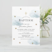 Gold Stars & Blue Clouds Boy Baptism Invitation (Standing Front)