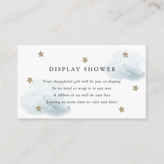 Gold Stars & Blue Clouds Display Shower  Enclosure Card (Front)