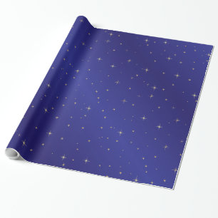 Gold Stars Blue Sky Wrapping Paper