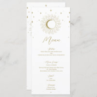 Gold Stars Celestial Sunburst Moon Wedding Menu