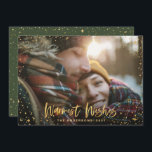 Gold stars Christmas 1 photo green modern Holiday Card<br><div class="desc">Gold Season's greetings stars 1 photo holiday card. With a script text and gold effect design,  back ground color can be change to suit your style.</div>