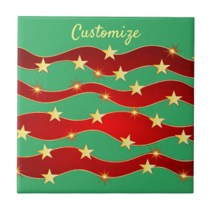 Gold Stars Christmas Sky Thunder_Cove Ceramic Tile