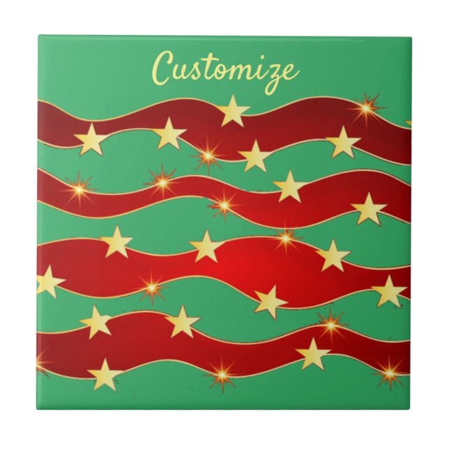Gold Stars Christmas Sky Thunder_Cove Ceramic Tile (Front)