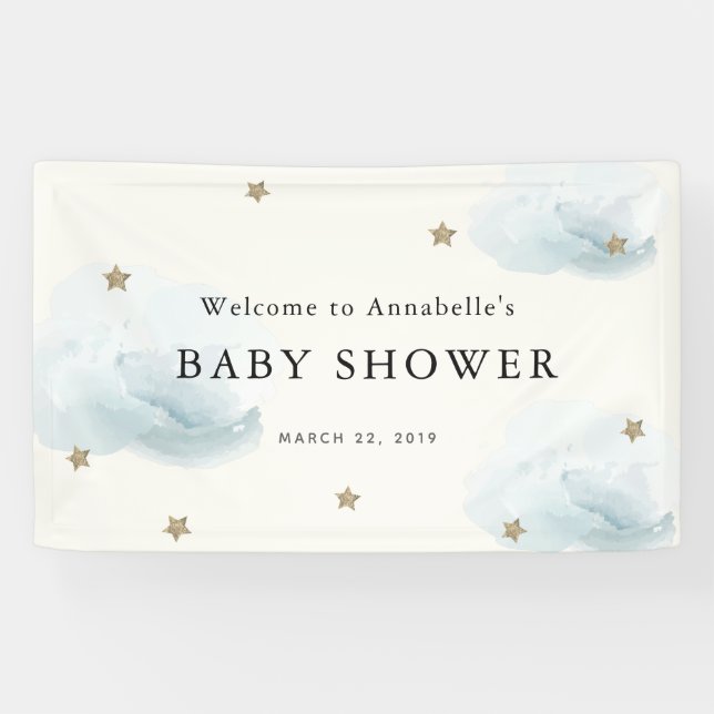 Gold Stars & Clouds Baby Shower Banner (Horizontal)