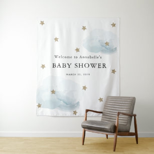 Gold Stars & Clouds Baby Shower Tapestry