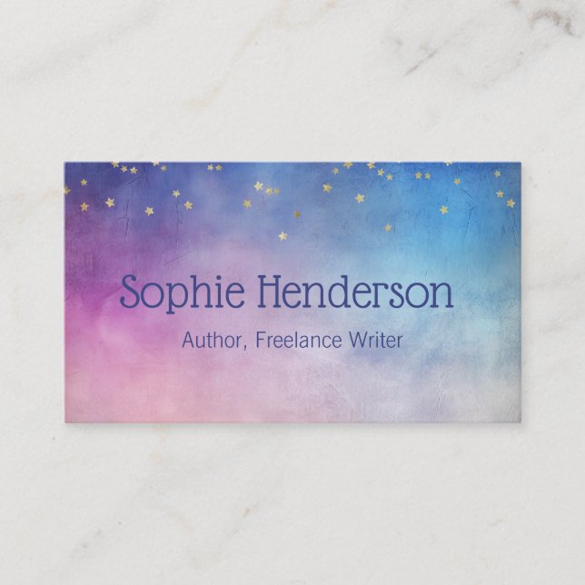 Gold Stars Cosmic Purple Pink Author Writer  Business Card (Front)