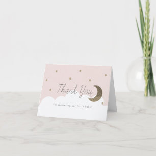 Gold Stars & Crecsent Moon Pink Baby Shower Thank You Card