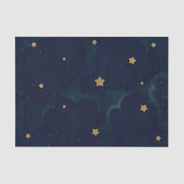 Gold Stars Dark Blue Night Sky Baby Shower Party Tissue Paper (Front)