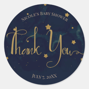 Gold Stars Dark Blue Night Sky Baby Shower Twins Classic Round Sticker