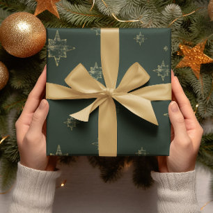 Gold Stars Deep Green Christmas Gifts Wrapping Paper