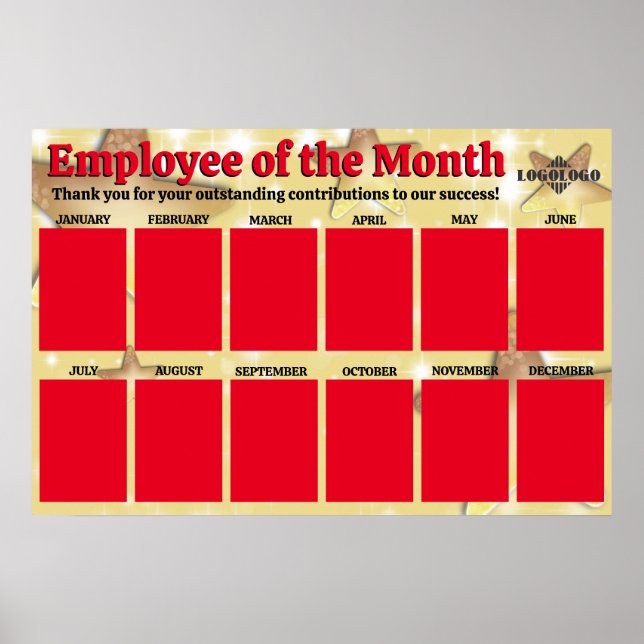 Gold stars employee of the month photo display poster (Front)