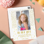 Gold Stars Faux Glitter Birthday Kids Girl Photo Postcard<br><div class="desc">Gold Stars Faux Glitter Birthday Kids Girl Photo Thank You Postcard. Cute birthday thank you postcard for your friends and family. Upload your photo and personalise the postcard with your name and text. The card has golden stars and faux glitter dots. Great as thank you card for girls.</div>