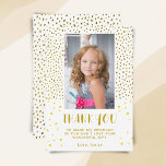 Gold Stars Faux Glitter Birthday Kids Girl Photo Thank You Card<br><div class="desc">Gold Stars Faux Glitter Birthday Kids Girl Photo Thank You Card. Cute birthday thank you card for your friends and family. Upload your photo and personalise the card with your name and text. The card has golden stars and faux glitter dots. Great as thank you card for girls.</div>