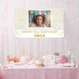 Gold Stars Faux Glitter Birthday Party Girl Photo Banner