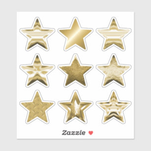 Gold Stars Faux Metallic Set of 9 Sticker