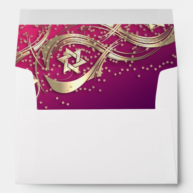 Gold Stars Flourish Gold Confetti Pink Envelope (Back (Bottom))
