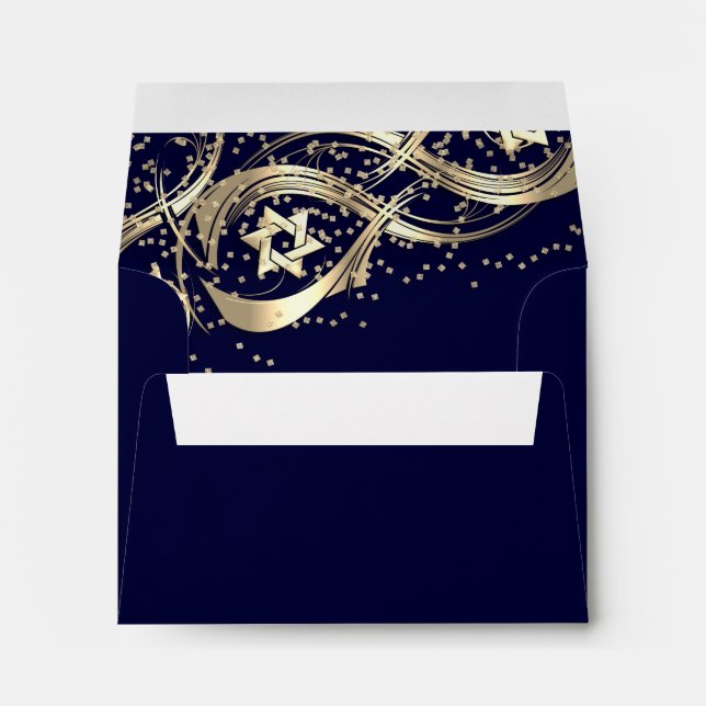 Gold Stars Flourish Silver Confetti Envelope (Back (Bottom))