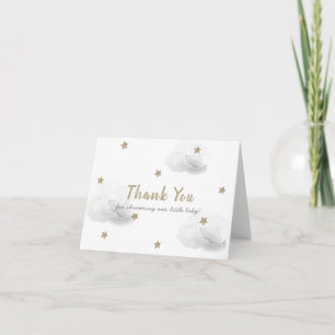 Gold Stars & Fluffy Grey Clouds Baby Shower Thank You Card