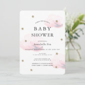 Gold Stars & Fluffy Pink Clouds Baby Shower Invitation (Standing Front)
