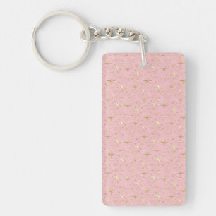 Gold stars, gold and pink key ring