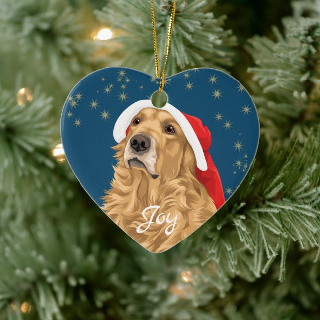 Gold Stars Golden Retriever Christmas Ceramic Ornament (Tree)