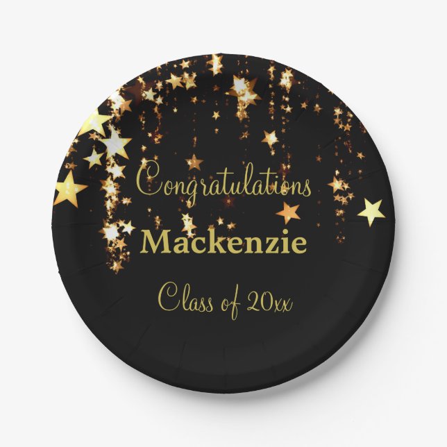 Gold Stars Graduation Paper Plate (Front)
