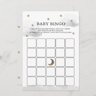 Gold Stars Grey Clouds Baby Shower Bingo Game Card
