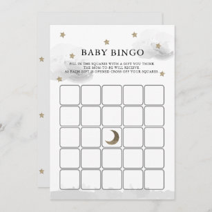 Gold Stars Grey Clouds Baby Shower Bingo Game Card