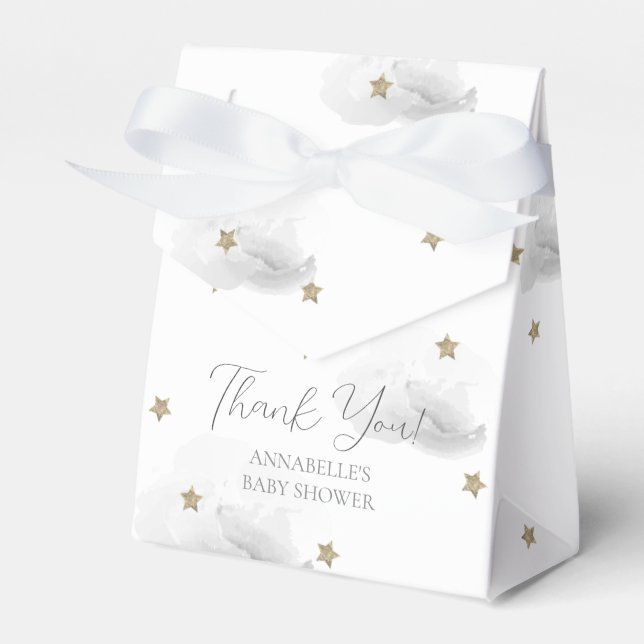 Gold Stars & Grey Clouds Baby Shower Favour Box (Front Side)