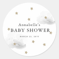 Gold Stars & Grey Clouds Baby Shower Sticker