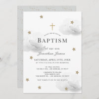 Gold Stars & Grey Clouds Gender-Neutral Baptism