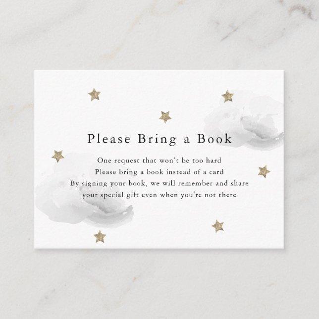 Gold Stars & Grey Clouds Please Bring a Book Card (Front)