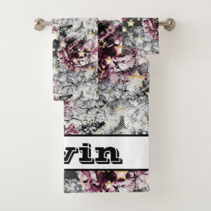 Gold stars grunge abstract stylish urban modern bath towel set