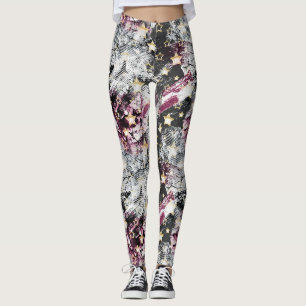 Gold stars grunge abstract stylish urban modern leggings