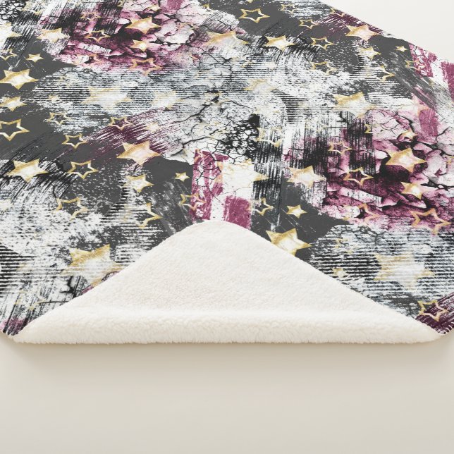 Gold stars grunge abstract stylish urban modern sherpa blanket (3/4)